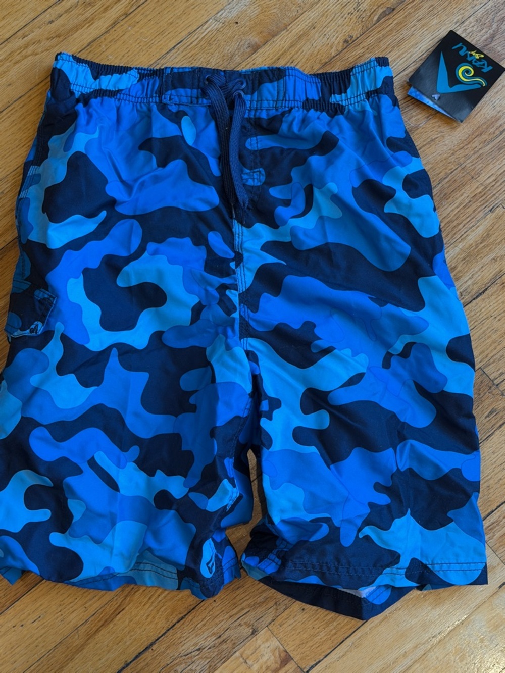 Kids Blue Camo Swim Trunks